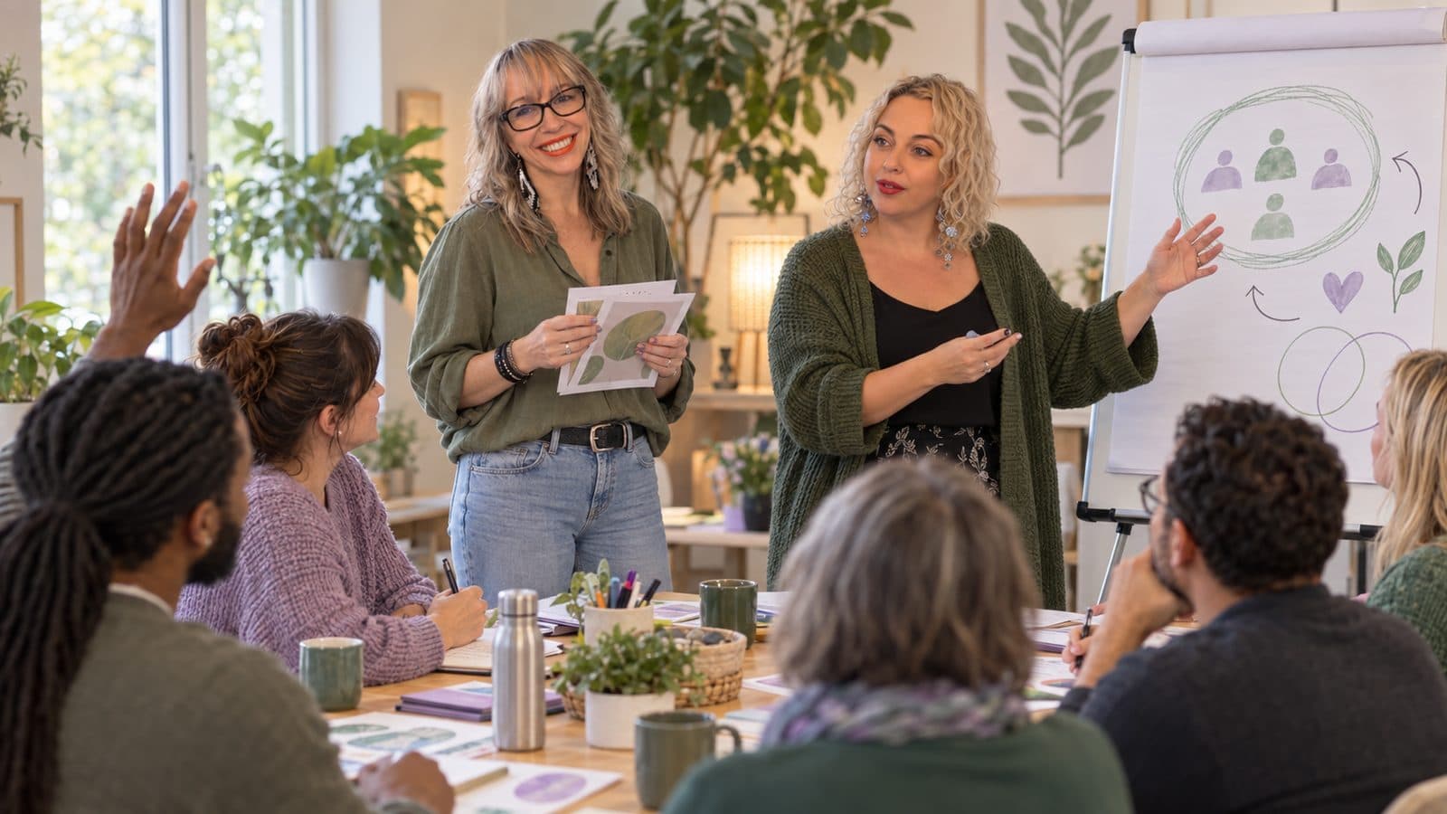 Two trainers leading a professional development workshop